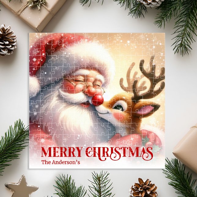 Merry Santa Claus Rudolph Personalized Kids Holida Jigsaw Puzzle (Merry Santa Claus Rudolph Personalized Kids Holiday Puzzle

)