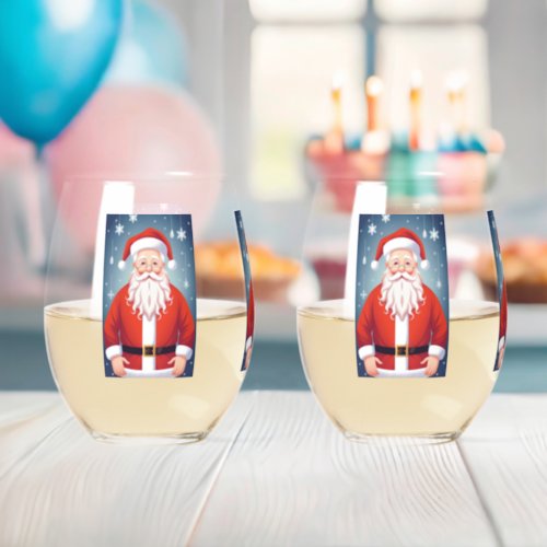 Merry Santa Claus Stemless Wine Glass