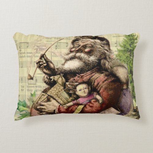 Merry Santa Claus Tree Classic Illustration Accent Pillow
