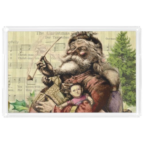 Merry Santa Claus Tree Classic Illustration Acrylic Tray