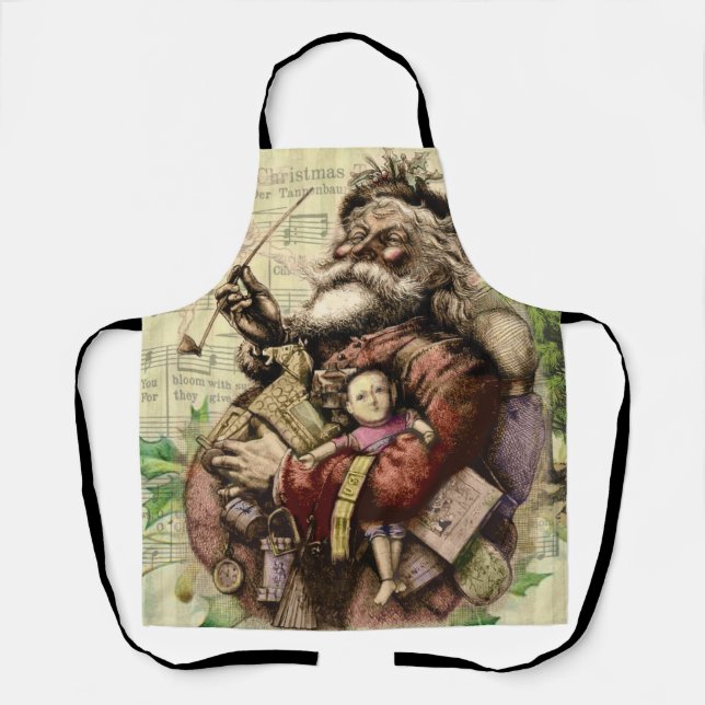 Merry Santa Claus Tree Classic Illustration Apron (Front)