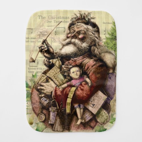 Merry Santa Claus Tree Classic Illustration Baby Burp Cloth