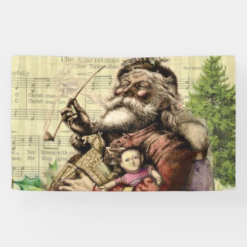 Merry Santa Claus Tree Classic Illustration Banner
