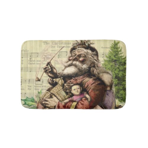 Merry Santa Claus Tree Classic Illustration Bath Mat