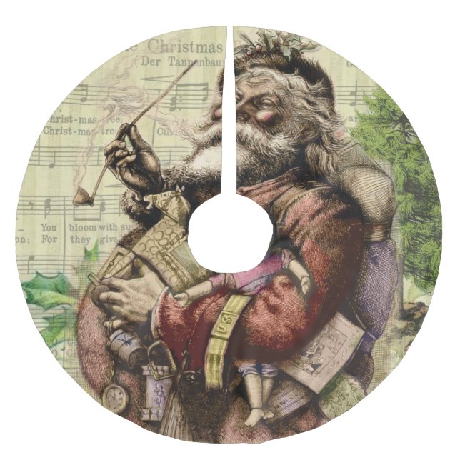 Merry Santa Claus Tree Classic Illustration Brushed Polyester Tree Skirt (Front)