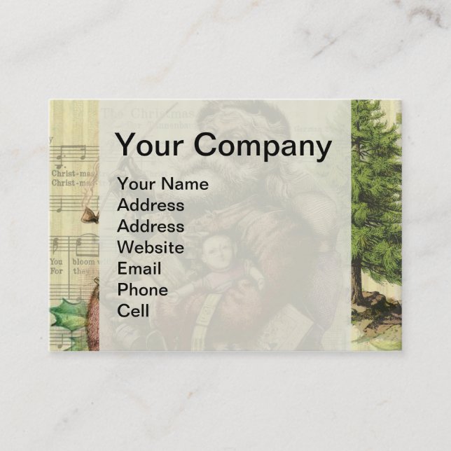 Merry Santa Claus Tree Classic Illustration Business Card (Front)