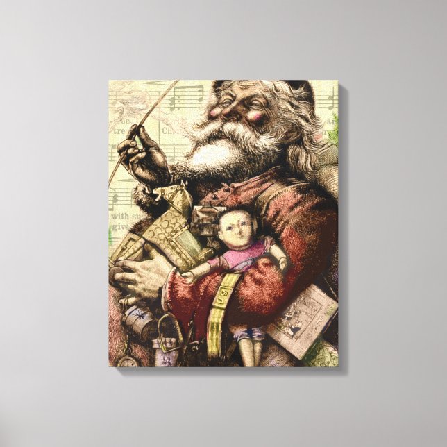Merry Santa Claus Tree Classic Illustration Canvas Print (Front)