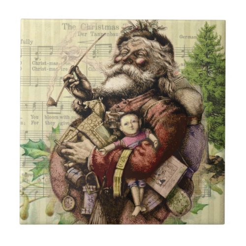 Merry Santa Claus Tree Classic Illustration Ceramic Tile
