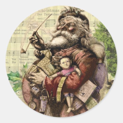 Merry Santa Claus Tree Classic Illustration Classic Round Sticker