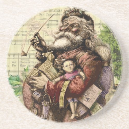 Merry Santa Claus Tree Classic Illustration Coaster