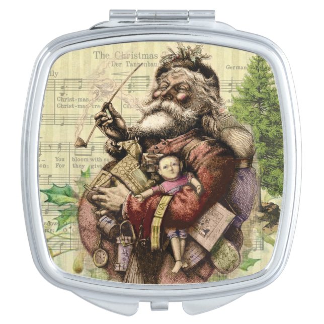 Merry Santa Claus Tree Classic Illustration Compact Mirror (Front)