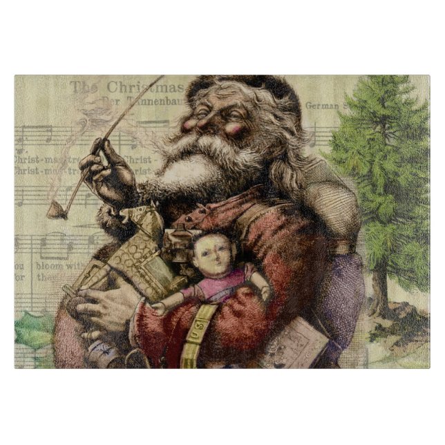 Merry Santa Claus Tree Classic Illustration Cutting Board (Front)