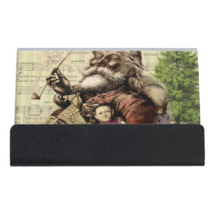 Merry Santa Claus Tree Classic Illustration Desk Business Card Holder