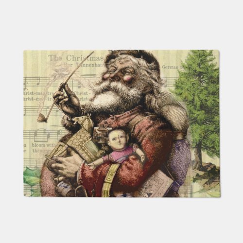 Merry Santa Claus Tree Classic Illustration Doormat