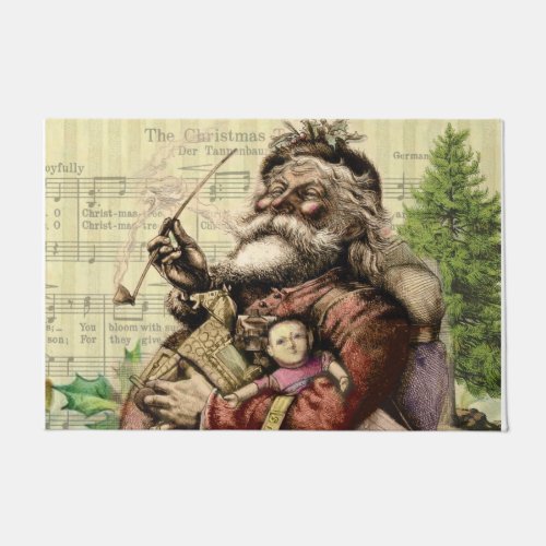 Merry Santa Claus Tree Classic Illustration Doormat