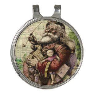 Merry Santa Claus Tree Classic Illustration Golf Hat Clip