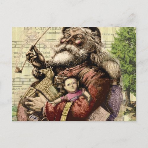 Merry Santa Claus Tree Classic Illustration Holiday Postcard