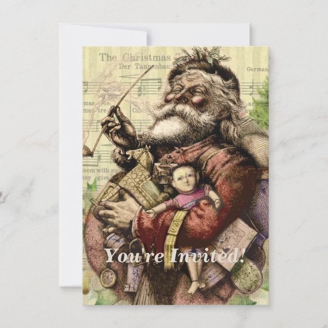 Merry Santa Claus Tree Classic Illustration Invitation (Front)