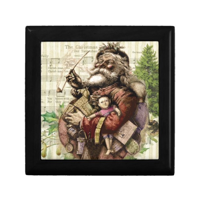 Merry Santa Claus Tree Classic Illustration Jewelry Box (Front)