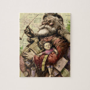Merry Santa Claus Tree Classic Illustration Jigsaw Puzzle