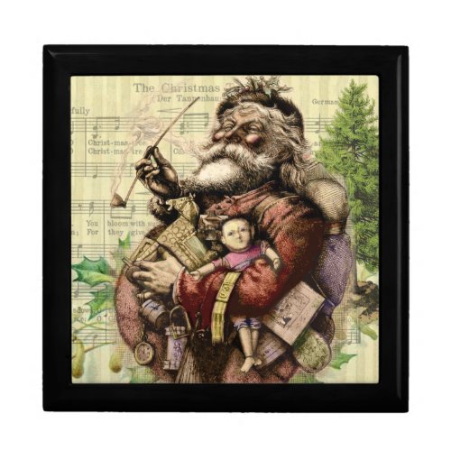 Merry Santa Claus Tree Classic Illustration Keepsake Box