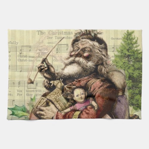Merry Santa Claus Tree Classic Illustration Kitchen Towel