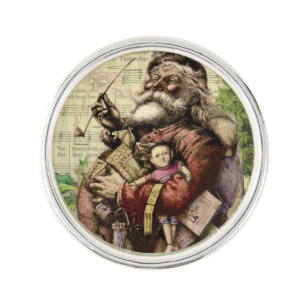 Merry Santa Claus Tree Classic Illustration Lapel Pin