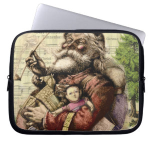 Merry Santa Claus Tree Classic Illustration Laptop Sleeve