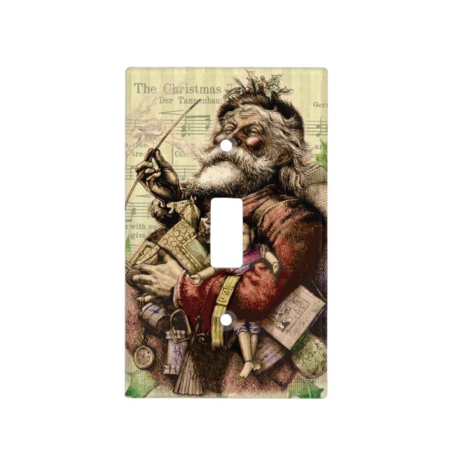 Merry Santa Claus Tree Classic Illustration Light Switch Cover (Front)