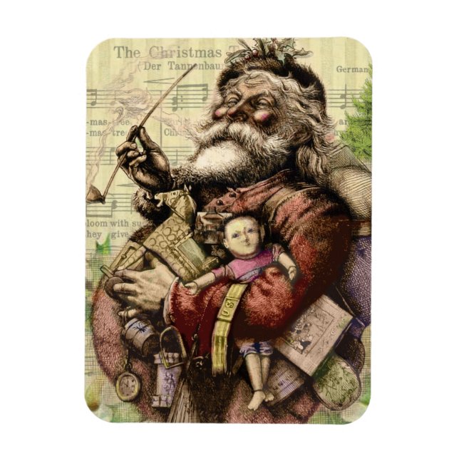 Merry Santa Claus Tree Classic Illustration Magnet (Vertical)