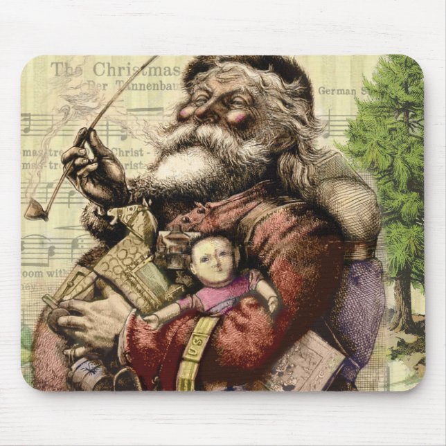Merry Santa Claus Tree Classic Illustration Mouse Pad (Front)