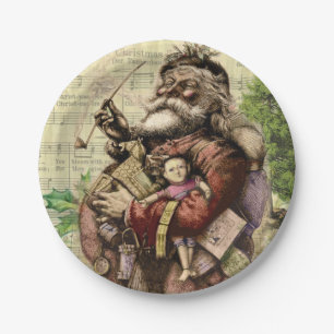 Merry Santa Claus Tree Classic Illustration Paper Plates