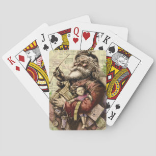 Merry Santa Claus Tree Classic Illustration Poker Cards