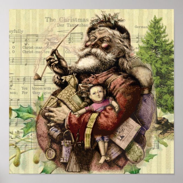 Merry Santa Claus Tree Classic Illustration Poster (Front)
