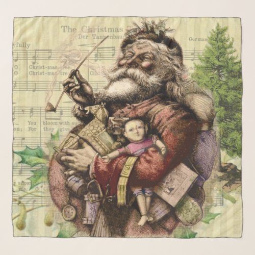 Merry Santa Claus Tree Classic Illustration Scarf