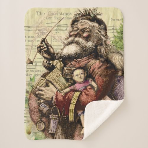 Merry Santa Claus Tree Classic Illustration Sherpa Blanket
