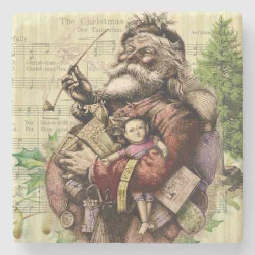 Merry Santa Claus Tree Classic Illustration Stone Coaster