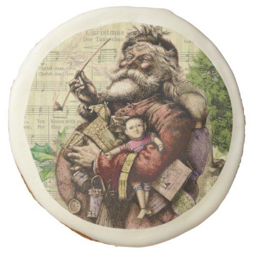 Merry Santa Claus Tree Classic Illustration Sugar Cookie
