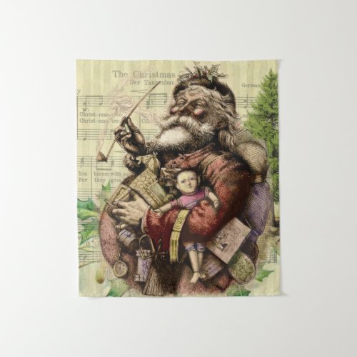 Merry Santa Claus Tree Classic Illustration Tapestry