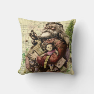Merry Santa Claus Tree Classic Illustration Throw Pillow