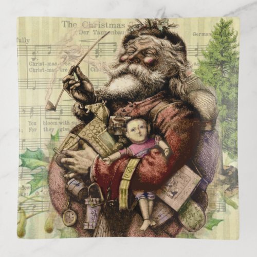 Merry Santa Claus Tree Classic Illustration Trinket Tray