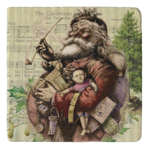 Merry Santa Claus Tree Classic Illustration Trivet
