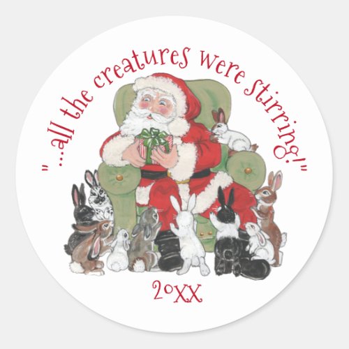 Merry Santa Pet Bunny Rabbit Christmas Vintage Classic Round Sticker
