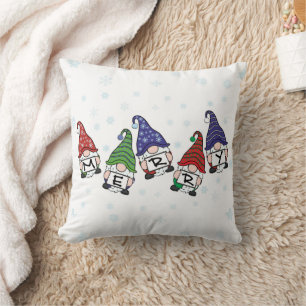 Merry Scattered Gnomes Throw Pillow