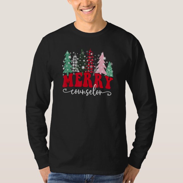 Merry School Counselor Christmas Trees Student Sup T-Shirt (Front)