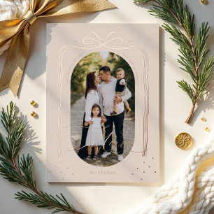 Merry Script Elegant Chic Christmas Bow Arch Photo Foil Holiday Card