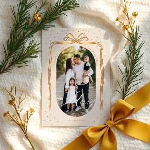 Merry Script Elegant Chic Christmas Bow Arch Photo Holiday Card