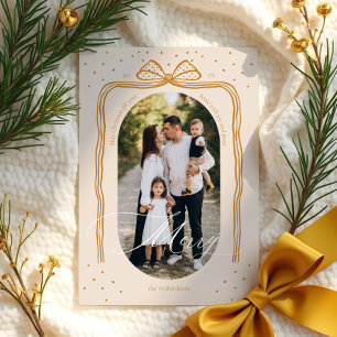 Merry Script Elegant Chic Christmas Bow Arch Photo Holiday Card