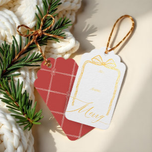 Merry Script Elegant Chic Christmas Bow To & From Foil Gift Tags