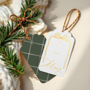 Merry Script Elegant Chic Christmas Bow To & From Foil Gift Tags